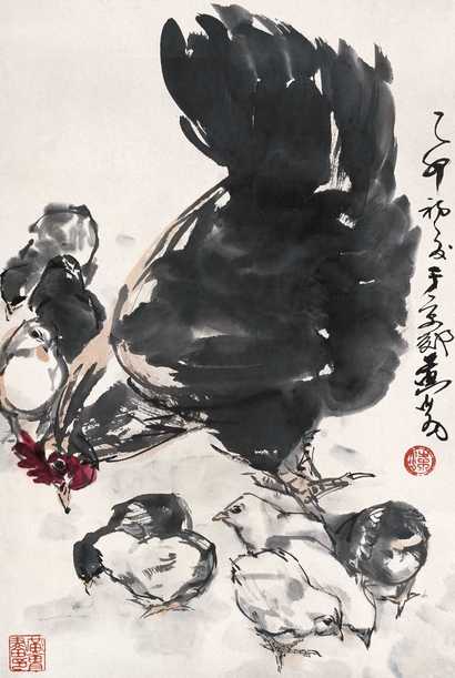 黄胄 1975年作 母子图 立轴